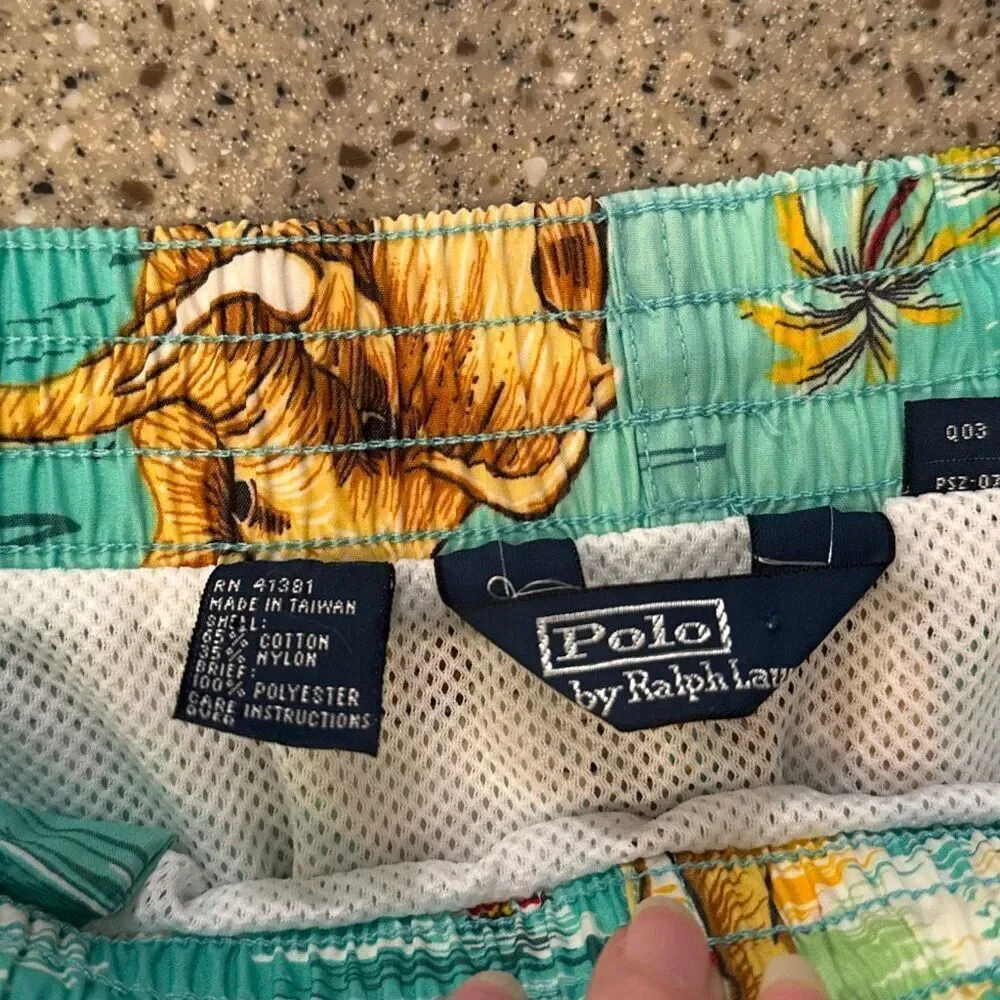 POLO RALPH LAUREN Vintage 90s Tropical Elephant Print Swim Trunks XL
